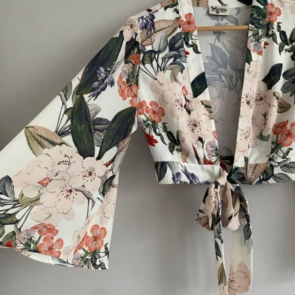 Show Me Your MuMu Tropical Floral Blouse with Tie Front - Picture 3 of 5